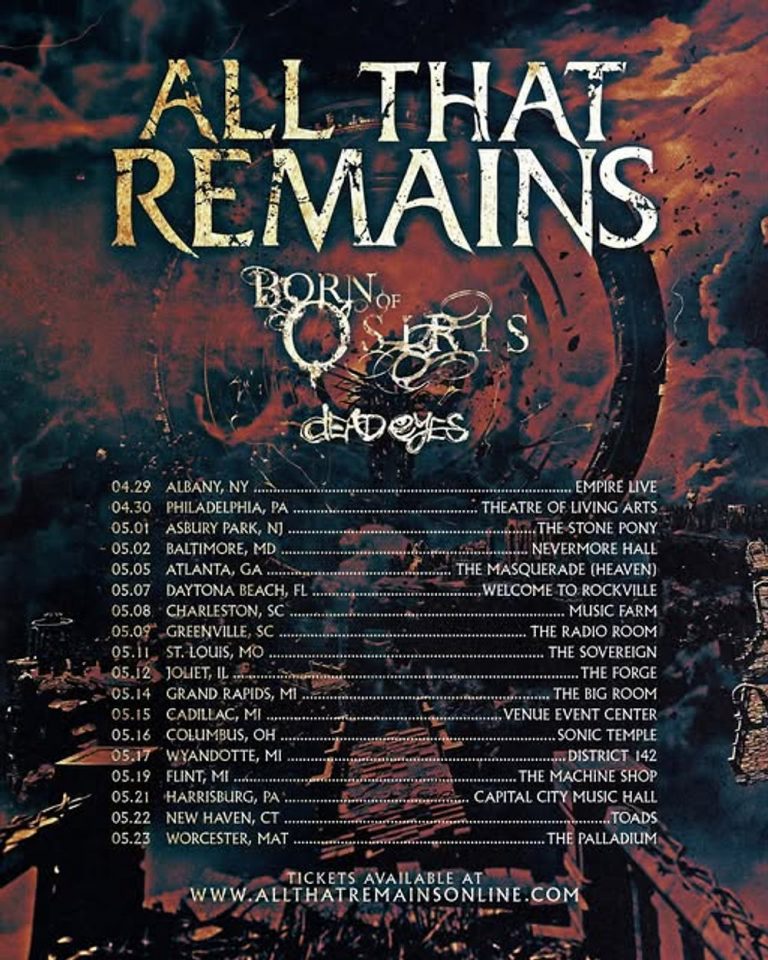 All That Remains Announces Spring 2026 U.S. Tour With Born of Osiris & Dead Eyes