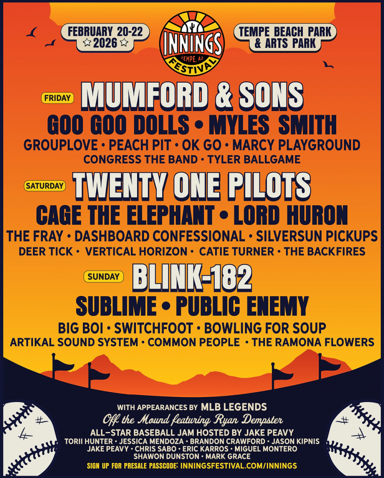 BLINK-182, TWENTY ONE PILOTS AND MUMFORD & SONS TO HEADLINE INNINGS FESTIVAL FEBRUARY 20-22, 2026