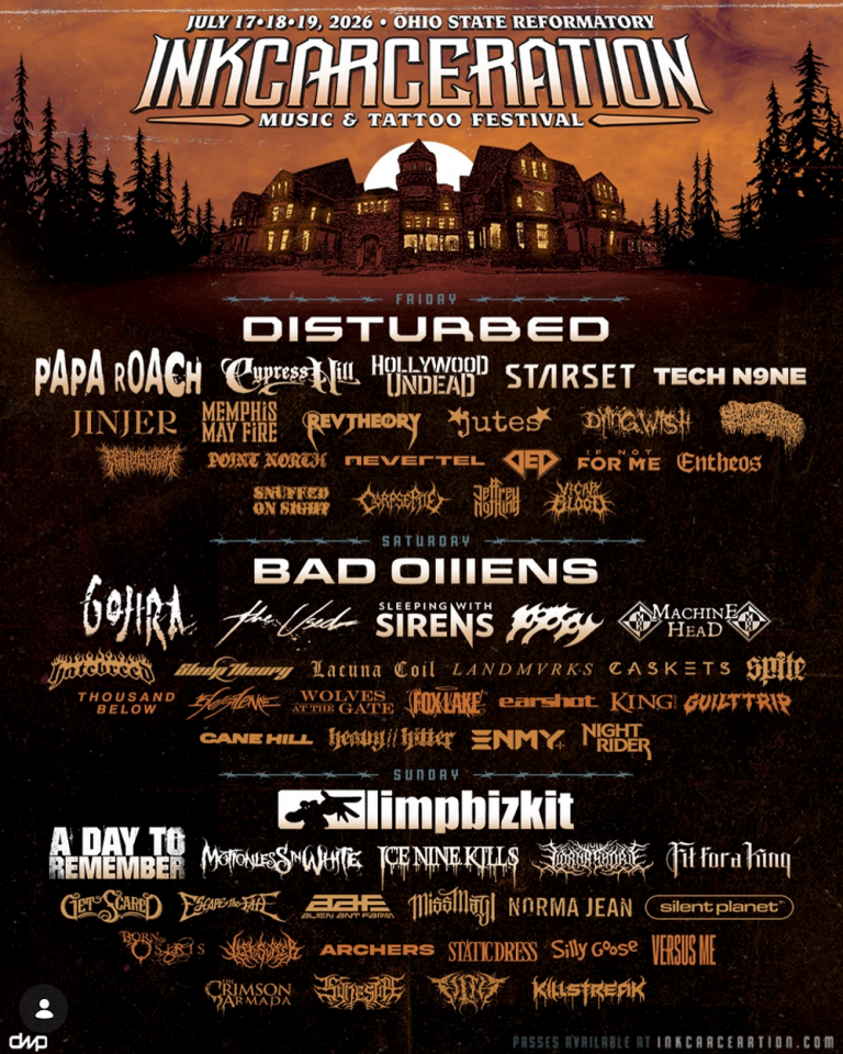 Inkcarceration Festival 2026 Lineup Announced With Disturbed, Bad Omens, and Limp Bizkit