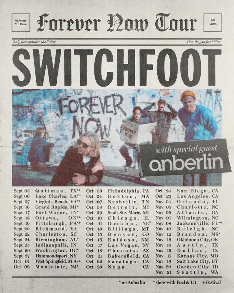 Switchfoot Announce Forever Now Tour 2026 with Anberlin