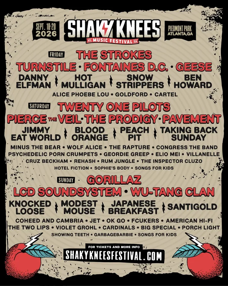 Twenty One Pilots, The Strokes, Gorillaz to Headline Shaky Knees 2026