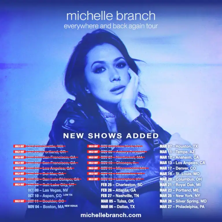 MICHELLE BRANCH ANNOUNCES EVERYWHERE AND BACK AGAIN TOUR WITH ATLANTA DATE AT TABERNACLE