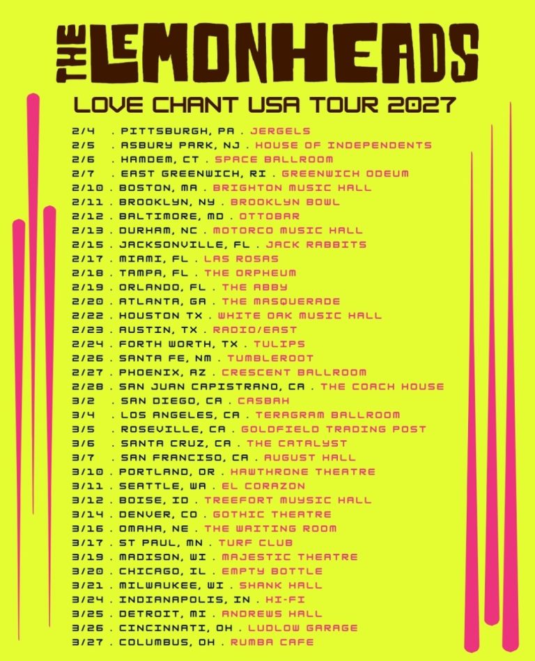 THE LEMONHEADS ANNOUNCES LOVE CHANT USA TOUR 2027 WITH ATLANTA DATE AT THE MASQUERADE
