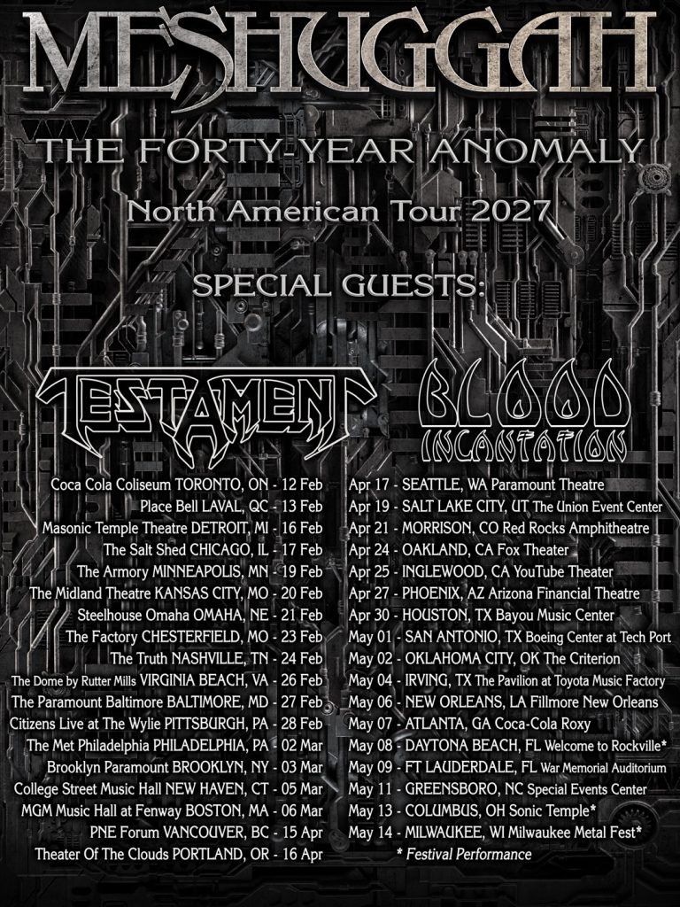 MESHUGGAH ANNOUNCES THE FORTY-YEAR ANOMALY NORTH AMERICAN TOUR 2027 WITH ATLANTA DATE AT COCA-COLA ROXY